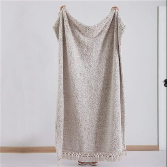 Cozy Sherpa Throw Blanket Lightweight Warm Reversible Ombre Tassel Sofa Couch - Picture 6 of 7